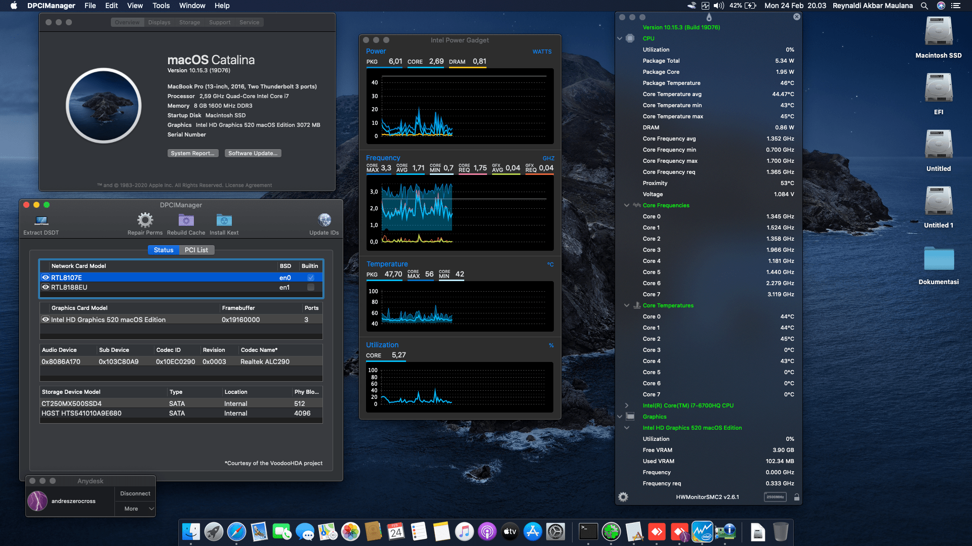 Success Hackintosh macOS Catalina 10.15.3 Build 19D76 at HP Pavilion 15-AK050TX